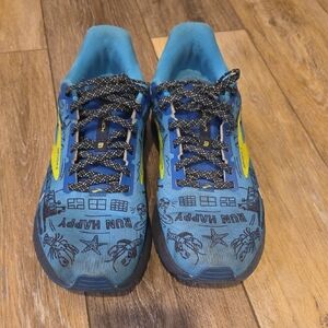 Brooks Blue Athletic Shoes with Yellow Accents